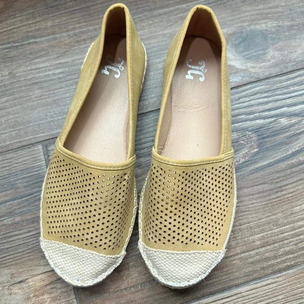 Journee Collection Women Yellow-Tan Perforated Espadrille Slip-Ons